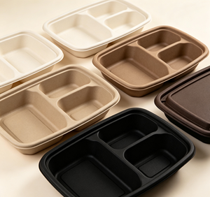 Boîte de préparation de repas en plastique PP jetable pour micro-ondes, 3 compartiments, boîte à lunch bento, boîte d'emballage alimentaire avec couvercle - Product Image 2