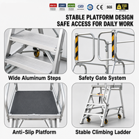 Échelle plateforme en aluminium pour entrepôt avec conception d'escalier de sécurité mobile et système de roulettes rétractables
