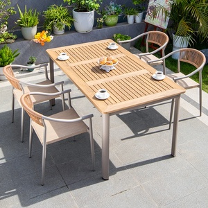 Offre spéciale Table <span class=keywords><strong>de</strong></span> table d'extérieur en <span class=keywords><strong>bois</strong></span> plastique Mobilier en <span class=keywords><strong>aluminium</strong></span> Ensemble hôtel villa patio arrière-cour table à manger et chaises - Product Image 4