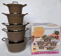 Batterie de cuisine de luxe en granit 10 pièces, antiadhésive, en aluminium forgé, sans PFOA, ustensiles de cuisine professionnels en gros