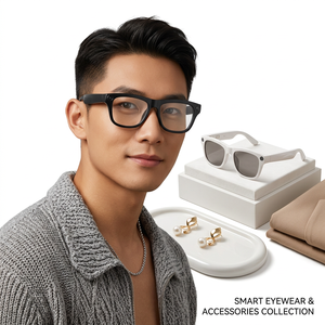 Colección de Gafas Inteligentes y Accesorios, Montura Negra de Plástico y Titanio, Gafas de Sol Blancas, Juego de Aretes de Perlas - Product Image 1