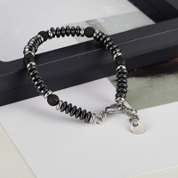 Bracelet de perles noires en acier inoxydable avec pierre volcanique en hématite