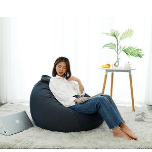 Canapé pouf en denim pour une personne, housse amovible, doux et confortable, pour chambre à coucher, balcon, salle tatami, bleu denim - Product Image 5