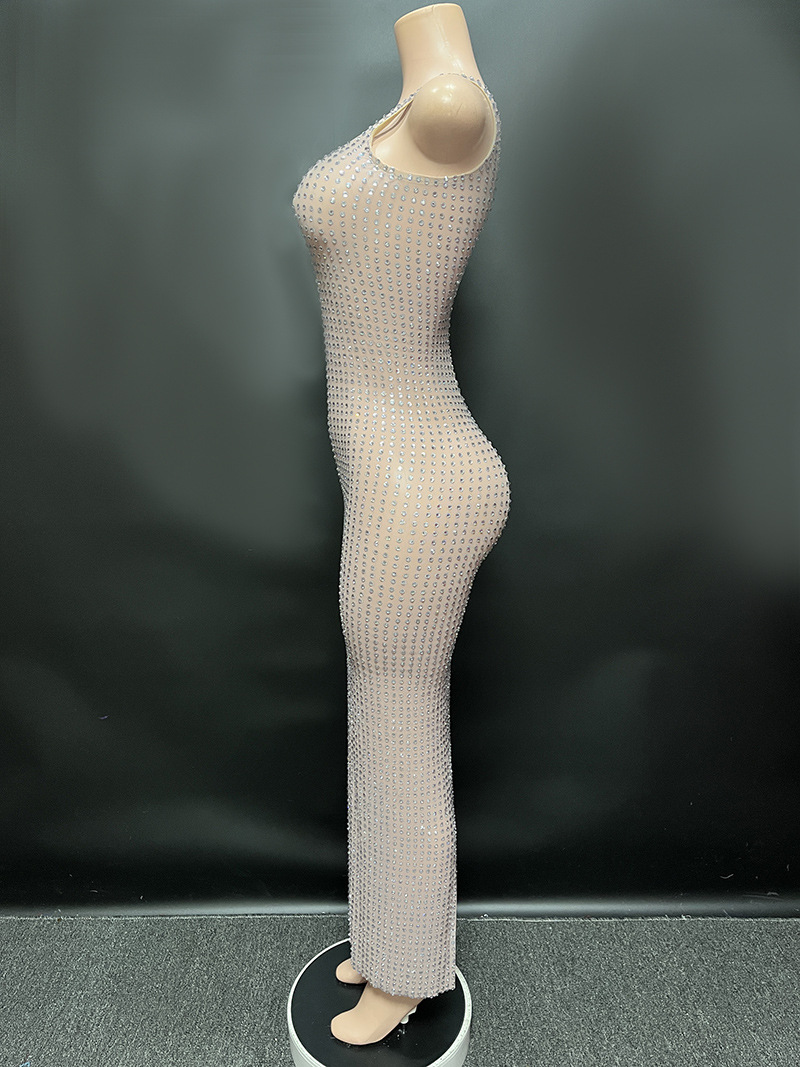 Novance Y2694-D Womens Club Dresses 2023 Nude With Rhinestone Sexy Dress Women Club Wear Outfits Crystal Mesh Dress
