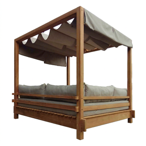 Diseño moderno Toldo de madera de teca maciza Gazebo Teca Pérgola Tumbona Daybed Tela impermeable para muebles de jardín al aire libre Villa - Product Image 1