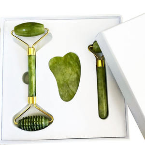 Masseur facial à marque privée 3 en 1, outil facial, rouleau de jade 100% naturel, ensemble Gua Sha, jade Xiuyan - Product Image 5