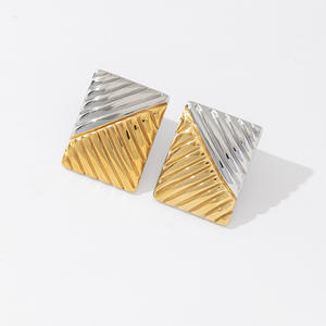 Accesorios de moda 18K Oro Acero inoxidable Oro Plata Titanio Acero Color Titanio Acero Pendientes de textura cuadrada a juego - Product Image 1