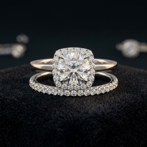 IGI Certified Round Lab Grown Diamond <b>Cushion</b> Halo Bridal Engagement & <b>Wedding</b> <b>Ring</b> Set 10K 14K 18K Gold 925 935 Silver - Product Image 1