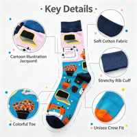 Chaussettes à motif de dessins animés amusants, chaussettes en coton colorées et tendance, logo personnalisé en gros et emballage en boîte cadeau
