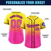 Jersey Baseball Warna Gradasi Tim Kustom, Nama dan Logo Bordir, Kancing Lengkap, Grosir, Heat-Transfer, 100% Poliester, Ukuran Besar