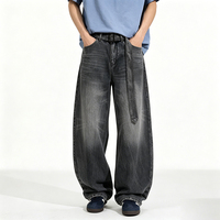 Pantalon en jean délavé bleu style urbain de haute qualité, coupe déchirée, versions homme et femme, style ample à jambe large