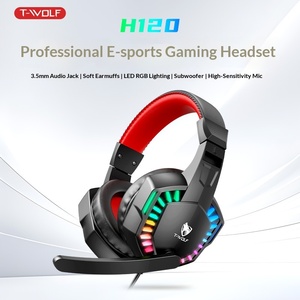 <span class=keywords><strong>Casque</strong></span> d'Ordinateur en Cuir T-WOLF Thunderwolf H120 40mm, <span class=keywords><strong>Casque</strong></span> de Jeu Illuminé pour E-sport, <span class=keywords><strong>Casque</strong></span> Filaire avec Microphone - Product Image 2