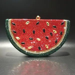 Watermelon shape crystal ladies wedding diamond bag rhinestone women handmade metal gift handbags purse evening bags clutch bag