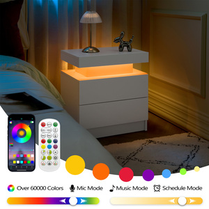 โต๊ะข้างเตียง LED พร้อมลิ้นชัก 2 ชั้น ตู้เก็บของทันสมัยสำหรับห้องนอน สีขาว - Product Image 5
