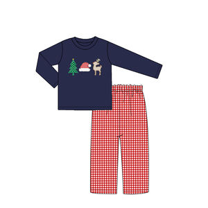 Vente en gros de tenues de Noël de haute qualité pour frères et sœurs, ensembles de pantalons en seersucker, tenue pour bébé garçon - Product Image 2
