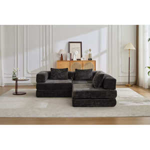 Sofá Moderno de Tres Plazas, Cómodo, Plegable, Convertible en Cama, con Estructura Fija sin Varillas, Color Negro - Product Image 5