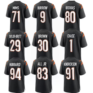Maglia da Football Americano Cincinnati 2025, Top Vendite, Cucita, 30 Brown 71 Mims 91 Hendrickson, Uniforme Squadra Nera da Uomo Bengals - Product Image 1