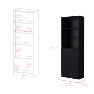 DB Office Benzoni <b>Black</b> Dual-Door <b>Bookcase</b> & Bookshelf - Product Image 6