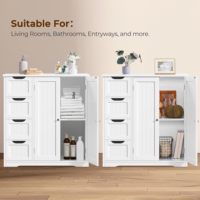 Armoire de rangement en bois blanc avec 4 tiroirs et portes doubles, meuble de rangement autoportant pour salle de bain, cuisine, salon