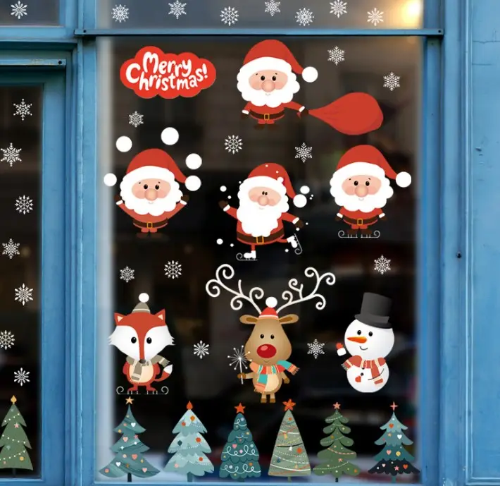 Christmas glass decoration stickers shopping mall windows holiday decals Santa Claus and elk wall stickers