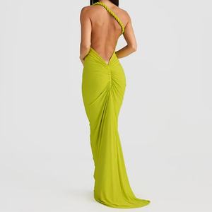 Vestido Maxi Plisado con Cuello Halter y Espalda Descubierta para Mujer, Nuevo Modelo de Verano, OEM ODM Personalizado - Product Image 4