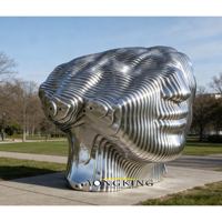 Grande sculpture faciale paramétrique abstraite en acier inoxydable, statue d'art métallique superposée moderne pour extérieur