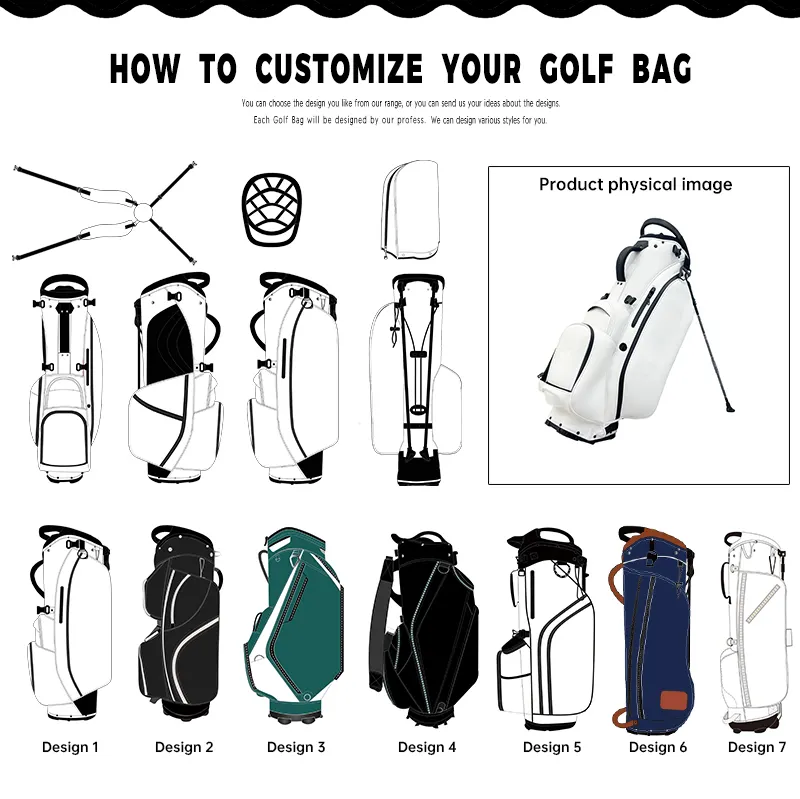 OEM Custom logo Embroidery print golf bags black PU matte material waterproof golf stand bags for men and women