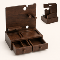 Organisateur de bureau de luxe moderne en bois de noyer écologique avec support pour téléphone et tablette, double tiroir et gestion des câbles, idéal comme table de chevet