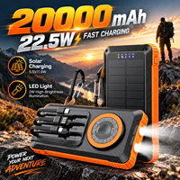 Banque d'alimentation solaire d'extérieur 20000mAh 22.5W, charge rapide, chargeur sans fil 15W, câbles intégrés, lumière LED, banque d'alimentation portable