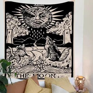 Multipurpose Black White Line Drawing Tarot Series Brushed Fabric Short Plush Bedroom Aesthetics 3D Digital Printing Tapestries