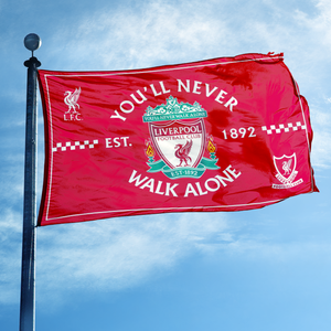 Bandera de Liverpool FC de 3x5 pies con la frase "You'll <span class=keywords><strong>Never</strong></span> Walk <span class=keywords><strong>Alone</strong></span>", de poliéster de doble cara, para aficionados y eventos deportivos - Product Image 1