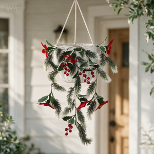 Adorno Navideño de Agujas de <span class=keywords><strong>Pino</strong></span> y Bayas de Acebo de Plástico Hecho a Mano - Decoración Festiva para Puerta/Pared (sin Cesta) - Product Image 6