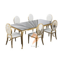 Table à manger rectangulaire en acier inoxydable de style européen de luxe, ensemble de salle à manger pour la maison et les restaurants, grand mobilier provenant de l'usine de Foshan