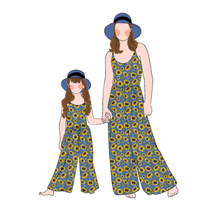 Custom Wholesale Causal <strong>Style</strong> Flower Printed Sleeveless Mommy And Me Summer <strong>Jumpsuit</strong> Family Matching Outfits