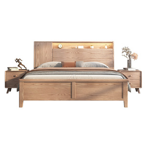 Nordic Solid Wood Bed 1.8m/1.5m Lighted <b>Headboard</b> High Box Storage Bedroom Furniture - Product Image 5