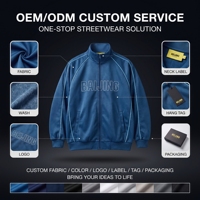 Veste de survêtement homme zippée intégrale col montant bleu marine avec passepoil bleu clair, poignets et ourlet côtelés, en polyester, pour le sport, fabrication OEM ODM, vente en gros, marque privée