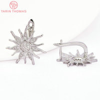 Vente en gros de fermoirs d'oreilles en laiton couleur or 18 carats avec zircon, en forme de tournesol, de haute qualité, finis, pour la fabrication de bijoux