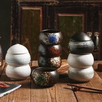 Créativité rétro sous glaçure céramique cuisson oursin sashimi bol nid d'oiseau tasse maison Restaurant ragoût bol d'oeufs avec couvercle