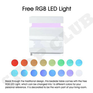 NEW <strong>Tables</strong> <strong>Side</strong> <strong>Table</strong> 3 Drawers RGB LED High <strong>Gloss</strong> Nightstand White <strong>Black</strong> - Product Image 5