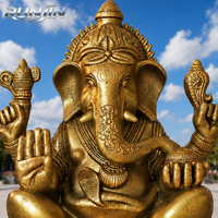 Statue d'art métallique sur mesure en laiton antique, idole de Ganesha, le dieu éléphant hindou, assis, grandeur nature, pour temple, fabriquée par un fabricant