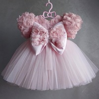 Robe de princesse rose 3D à fleurs, robe tutu pour enfants, tenue de fête d'anniversaire, tenue formelle florale
