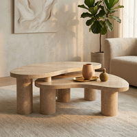 Mesa de Centro Moderna de Lujo con Base de Mármol Travertino para Sala de Estar, Juego de Mesa de Centro de Travertino para Café