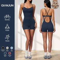 Combinaison de yoga une pièce pour femme, dos croisé, bretelles spaghetti, short, unitard, justaucorps de sport, tenue de sport