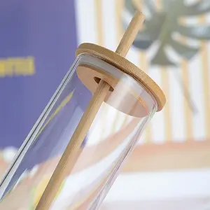 Glas becher Flasche Stroh Silikon hülle mit Bambus deckel Smoothie Tasse