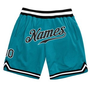 Shorts de basketball rétro vintage classiques de haute qualité en gros, blancs et bleu sarcelle, maillots de basketball personnalisés noirs - Product Image 1