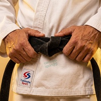 Seragam Karate Gi Seni Bela Diri, Seragam Latihan, Bahan Polyester Katun, Bernapas, Cepat Kering, Tahan Lama, Sablon Nama Tim, Untuk Pria