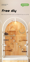 Cage à oiseaux de style villa en métal et bois, grande et luxueuse, pour usage domestique, peu encombrante, anti-éclaboussures avec verre transparent
