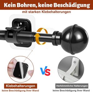 2 ensembles de supports de <span class=keywords><strong>tringle</strong></span> à rideau télescopiques extensibles et réglables avec supports, <span class=keywords><strong>sans</strong></span> perçage, 77-140 cm, noir, fixation murale pour cuisine - Product Image 5