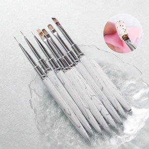 Pinceaux à ongles professionnels avec manche en métal blanc, pour liner, ombrage, ronds, biseautés, plats, pour gel, avec couvercle, en nylon, pour manucure et décoration en salon - Product Image 3