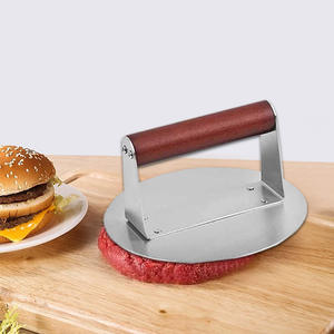 Presse à viande 2-en-1 en acier inoxydable avec manche en bois de hêtre, antiadhésive, écologique, pour hamburgers, steaks, teppanyaki, compatible lave-vaisselle - Product Image 4